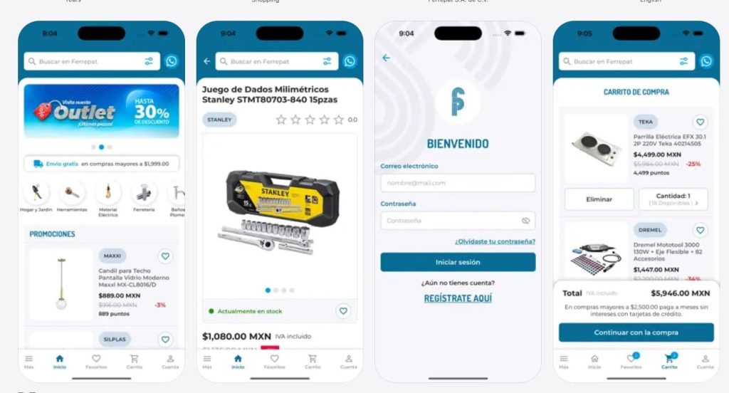 Imagen del diplay de app ferrepat