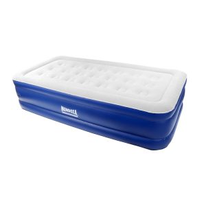 colchón inflable azul con blanco