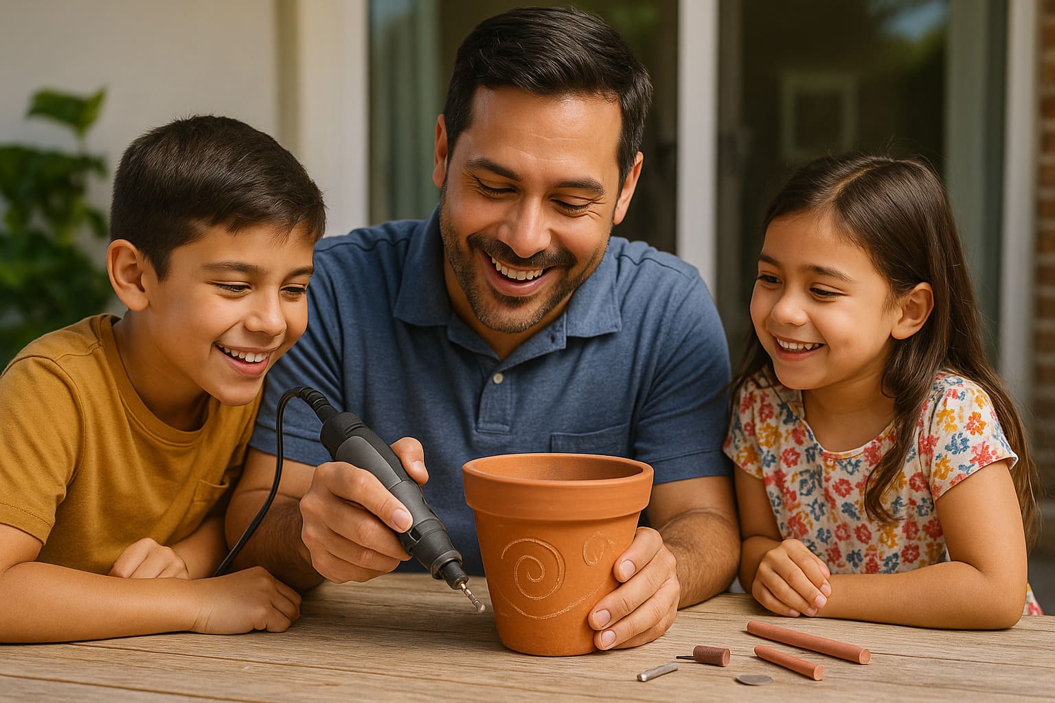 padre disfrutando dremel con sus hijos