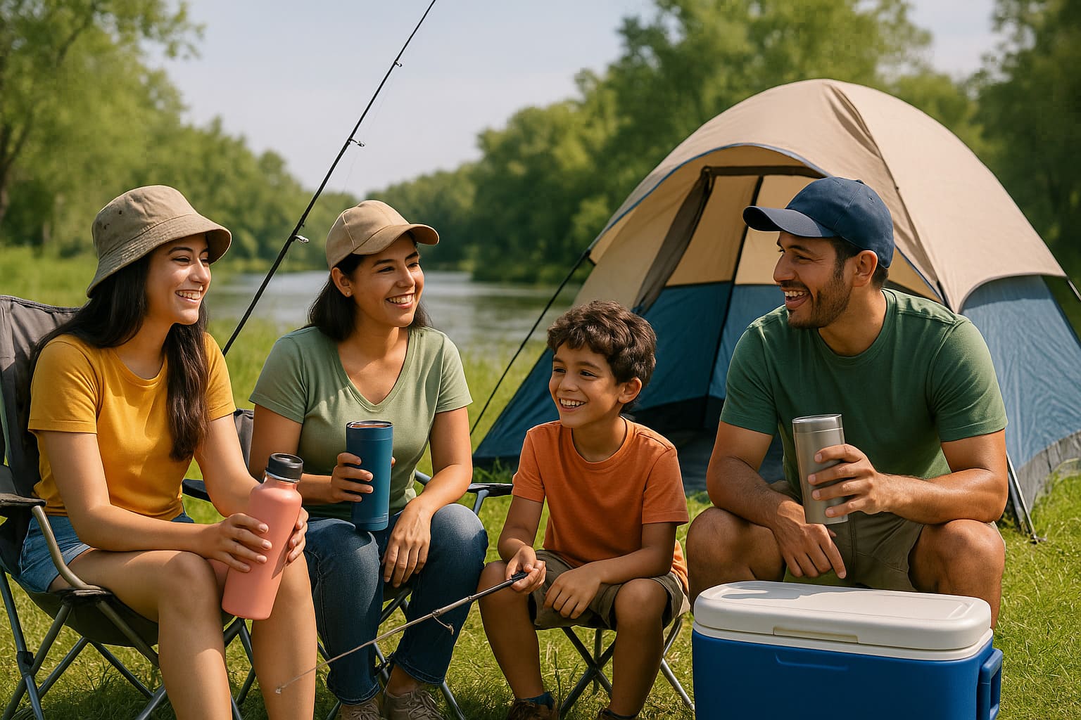 familia disfrutando campamento