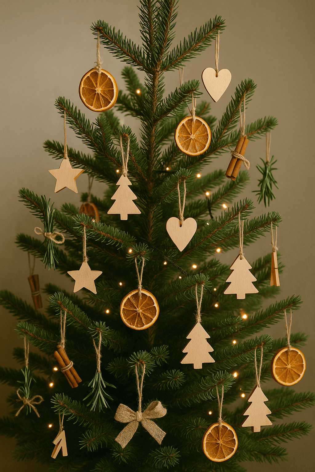 arbol de navidad decorado con naranjas y estrellas