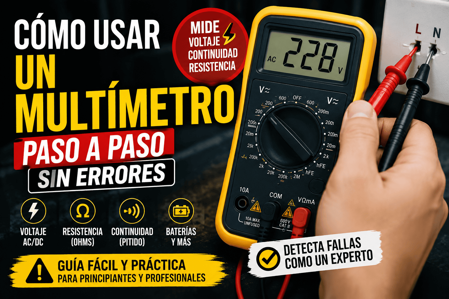 uso de multímetro digital para medir voltaje y detectar fallas eléctricas