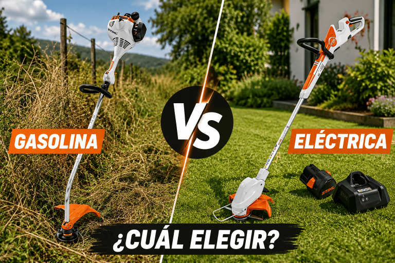 Comparación entre desbrozadora de gasolina y desbrozadora eléctrica para elegir la mejor opción según el tamaño del terreno y tipo de vegetación.