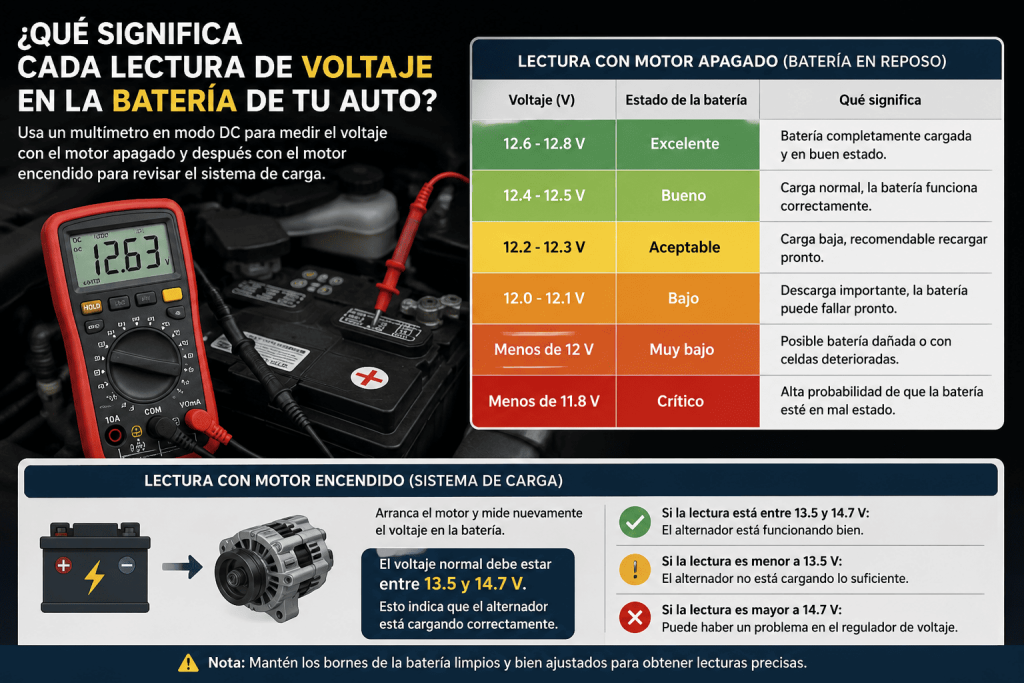 lectura de voltaje en la batería de tu auto