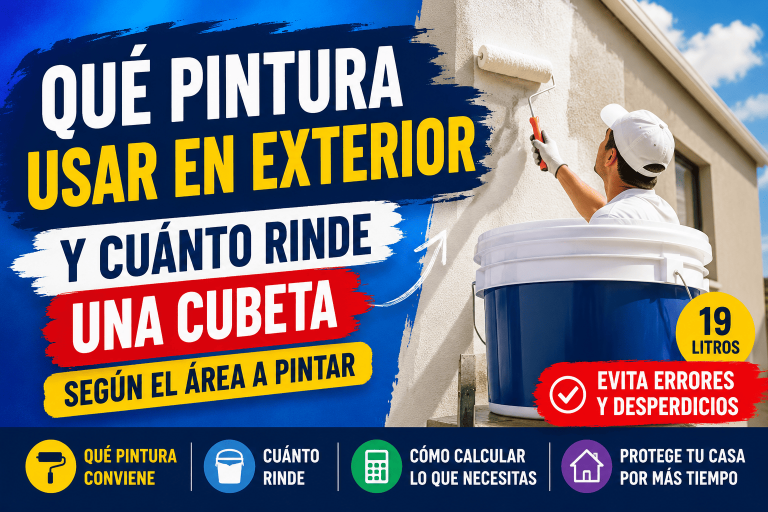 Pintura para exterior y rendimiento de una cubeta de 19 litros según el área a pintar