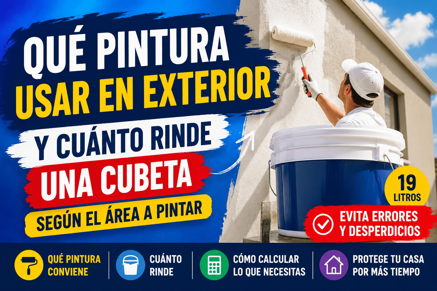Pintura para exterior y rendimiento de una cubeta de 19 litros según el área a pintar