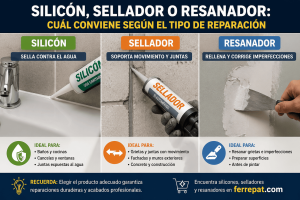 Diferencia entre silicón, sellador y resanador según el tipo de reparación en construcción y mantenimiento