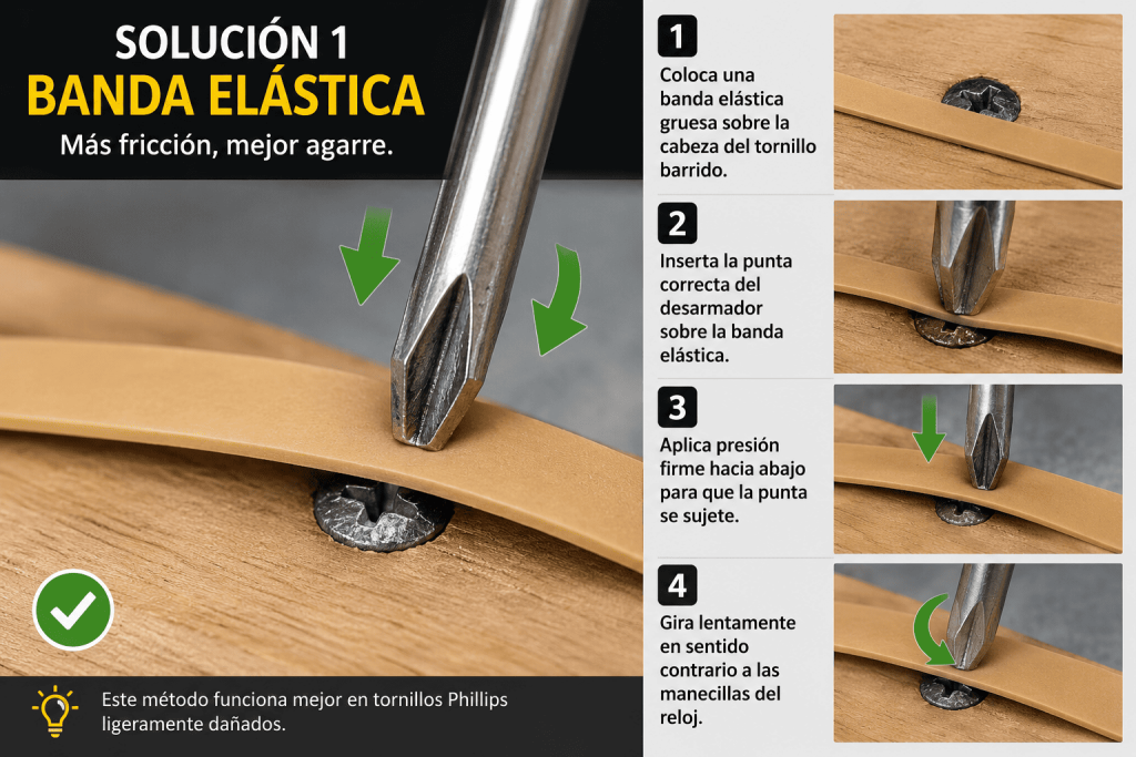 solución banda elástica para sacar un tornillo barrido
