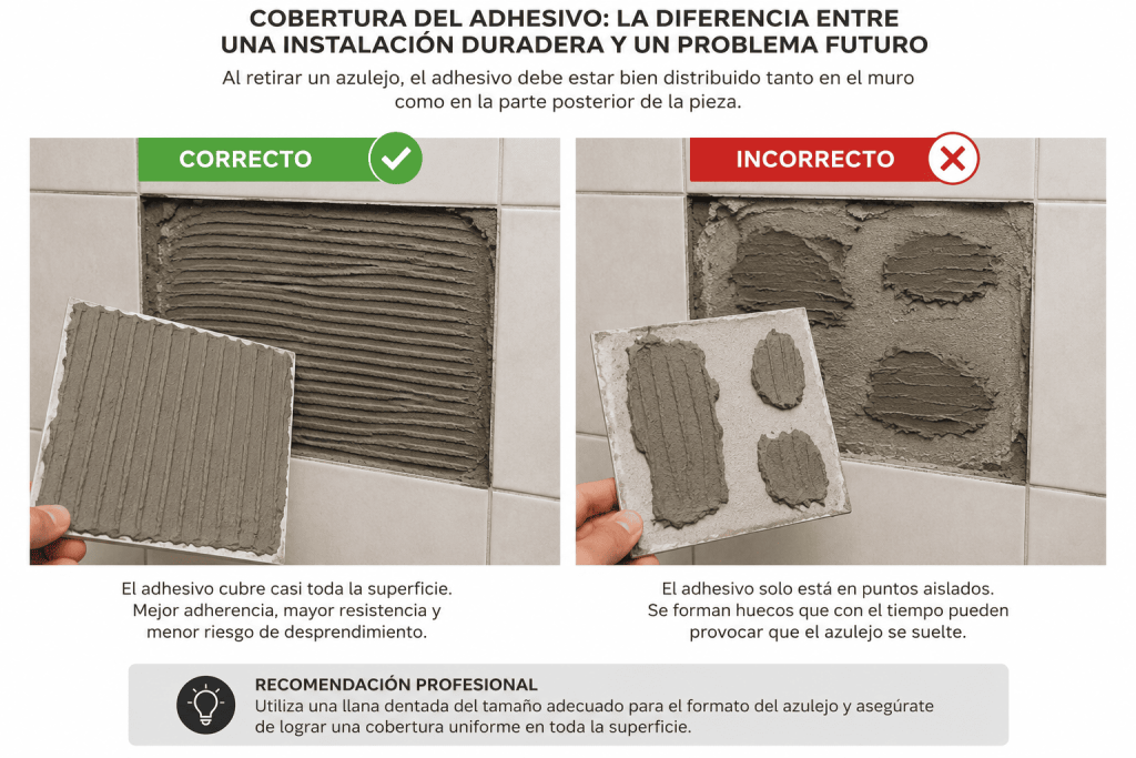 cantidad de adhesivo correcta e incorrecta