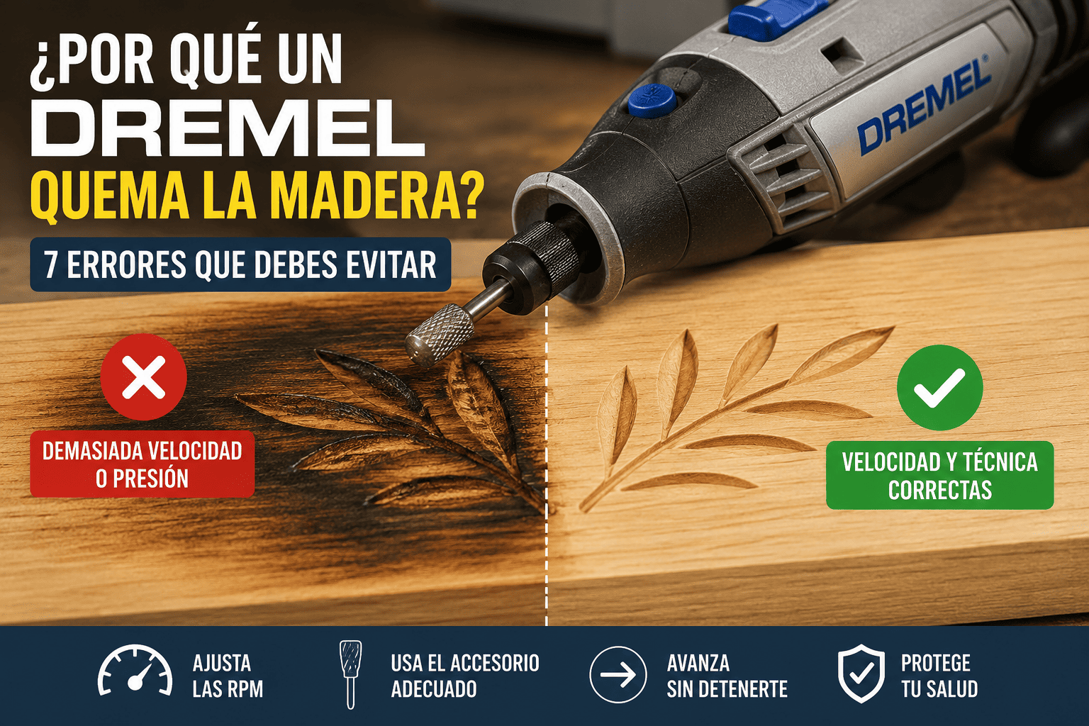 dremel con madera quemada