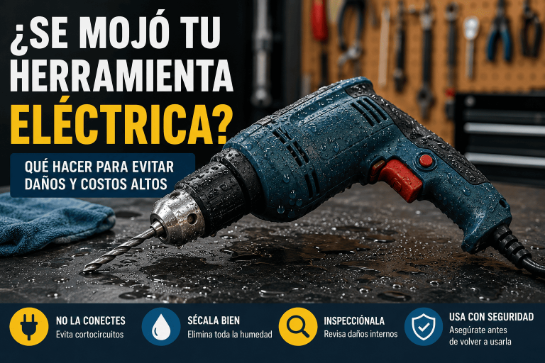 Herramienta eléctrica mojada que no debe conectarse antes de una revisión segura