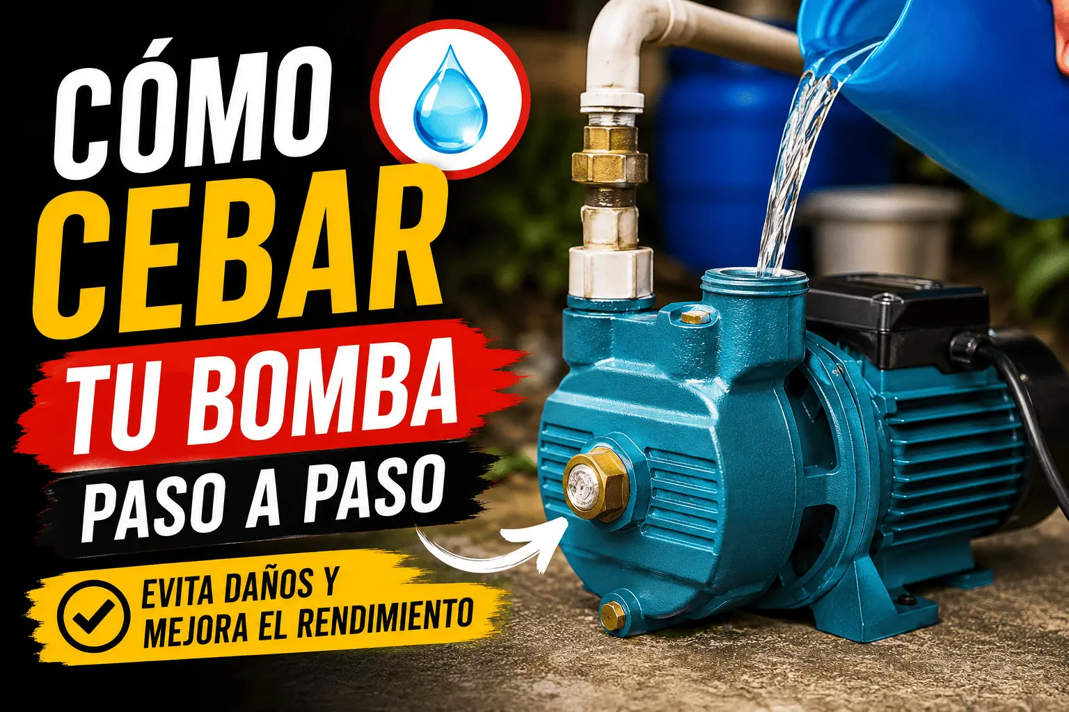Bomba de agua superficial durante el proceso de cebado