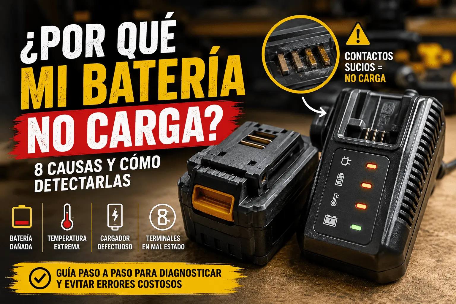 Batería de herramienta y cargador durante una revisión de carga
